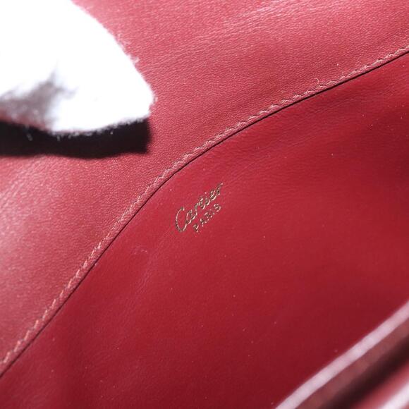 CARTIER Must Line Clutch Bag Leather Bordeaux Gold Auth BA9535
